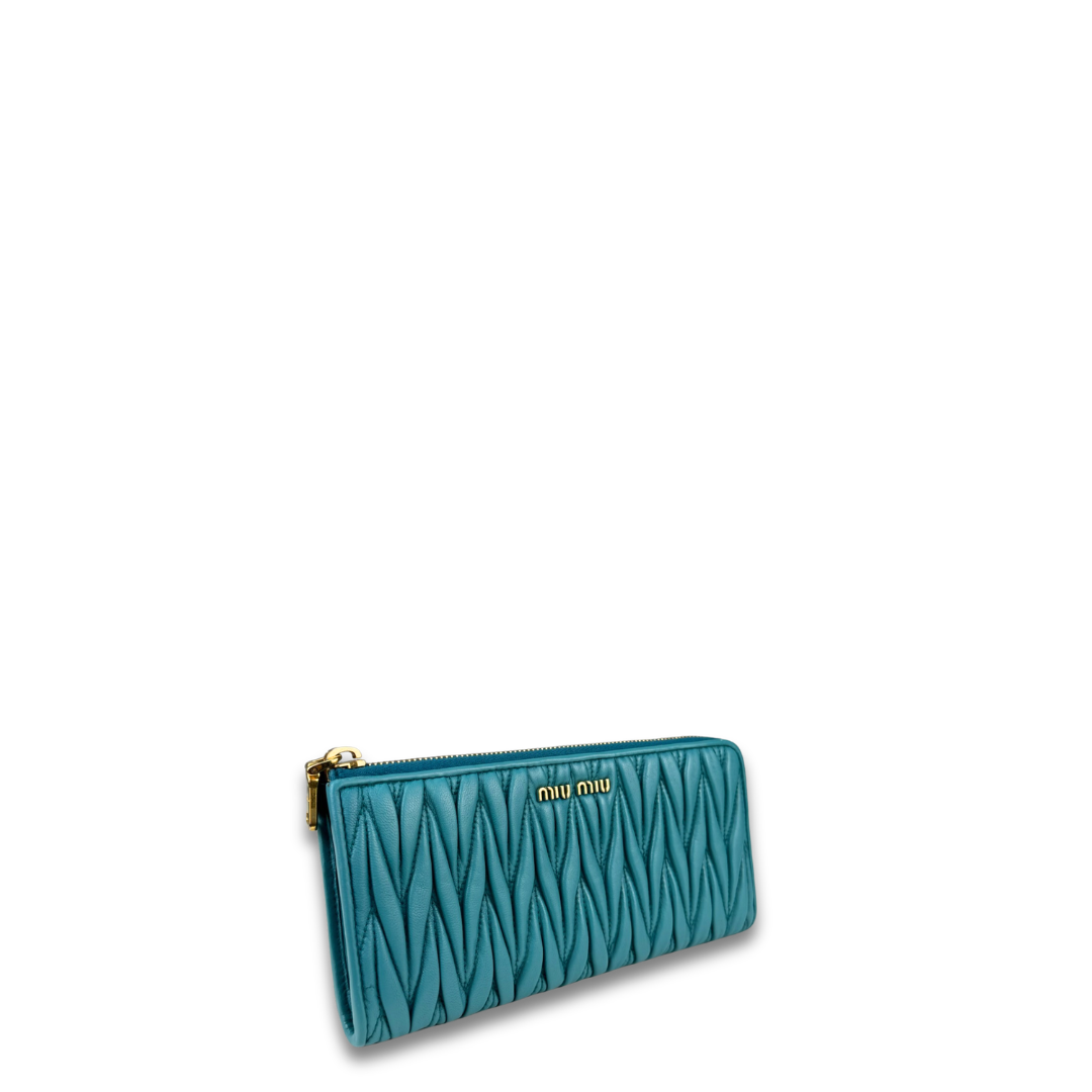 Miu Miu Turquoise Matelasse Continental Wallet