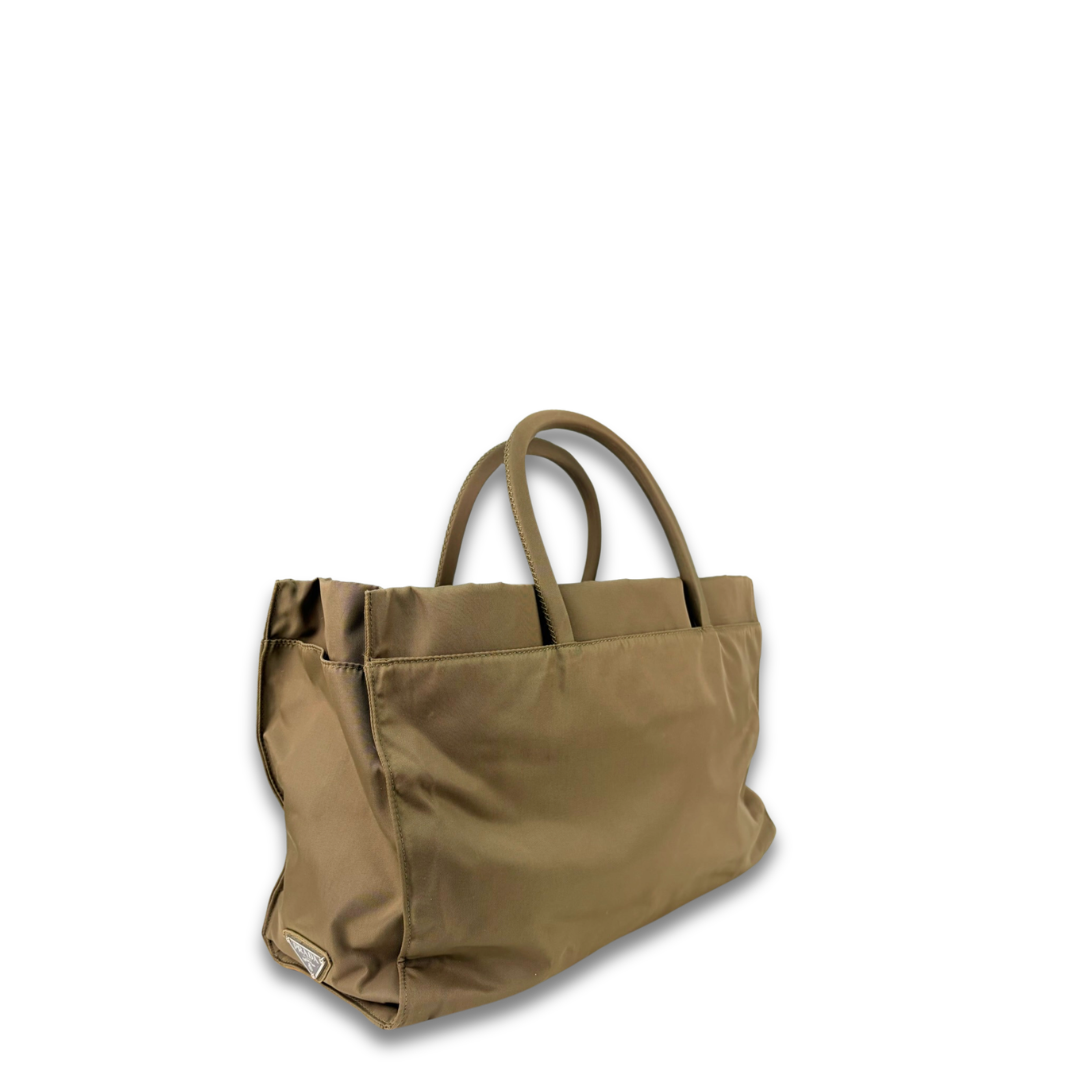 Prada Taupe Nylon Double Pocket Tote