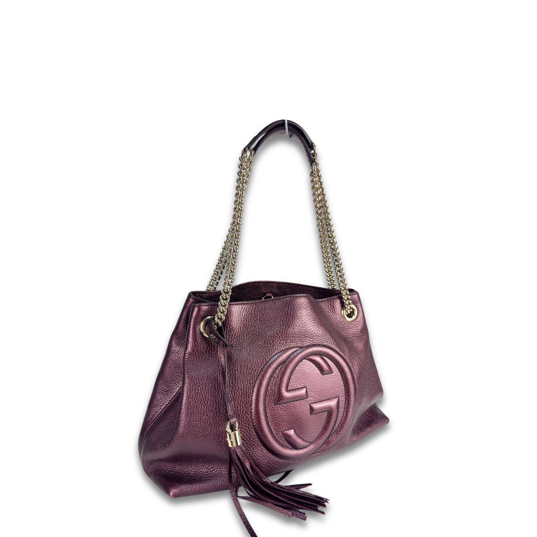Gucci Metallic Purple Soho Chain Tote