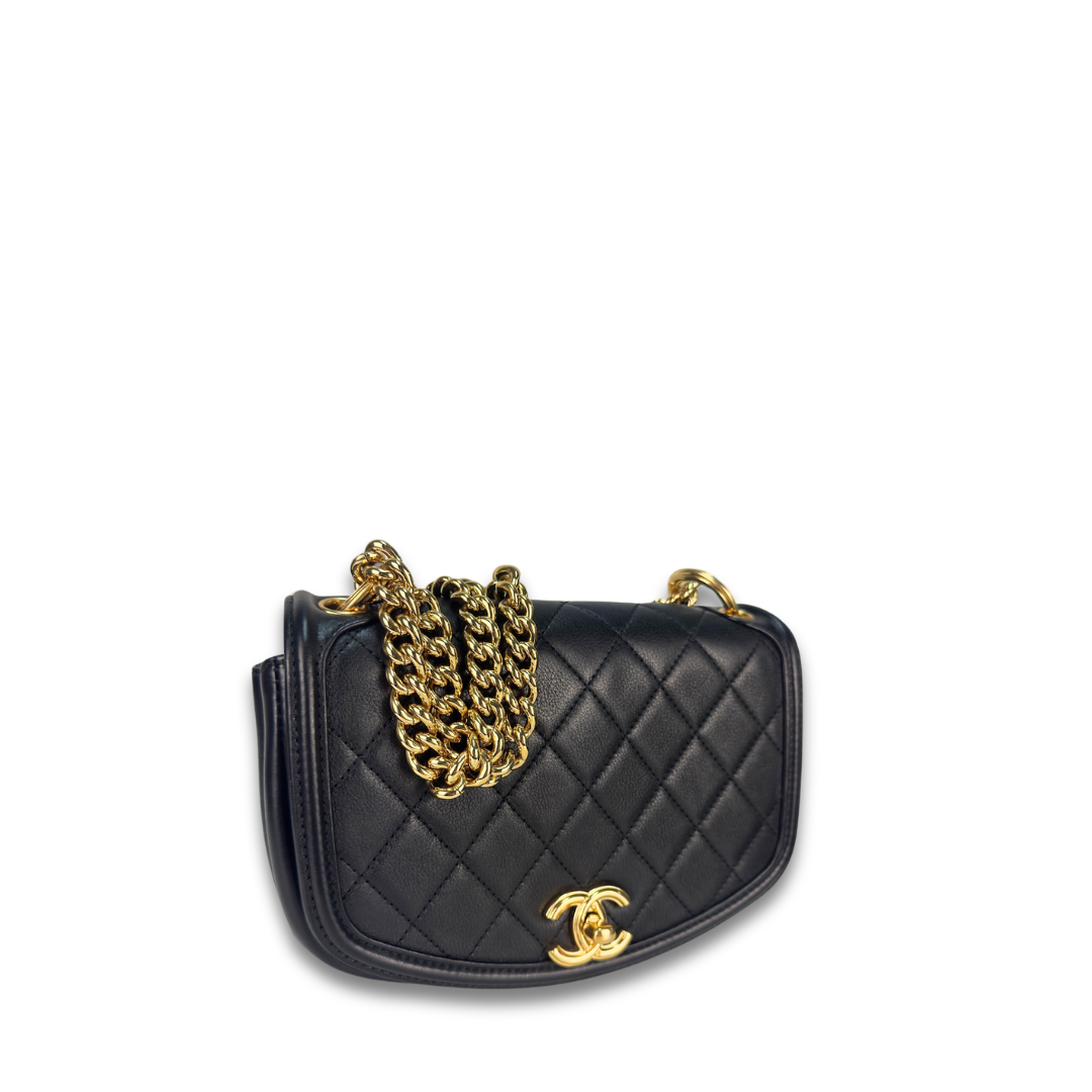Chanel Black Small Underline Saddle Flap Bag