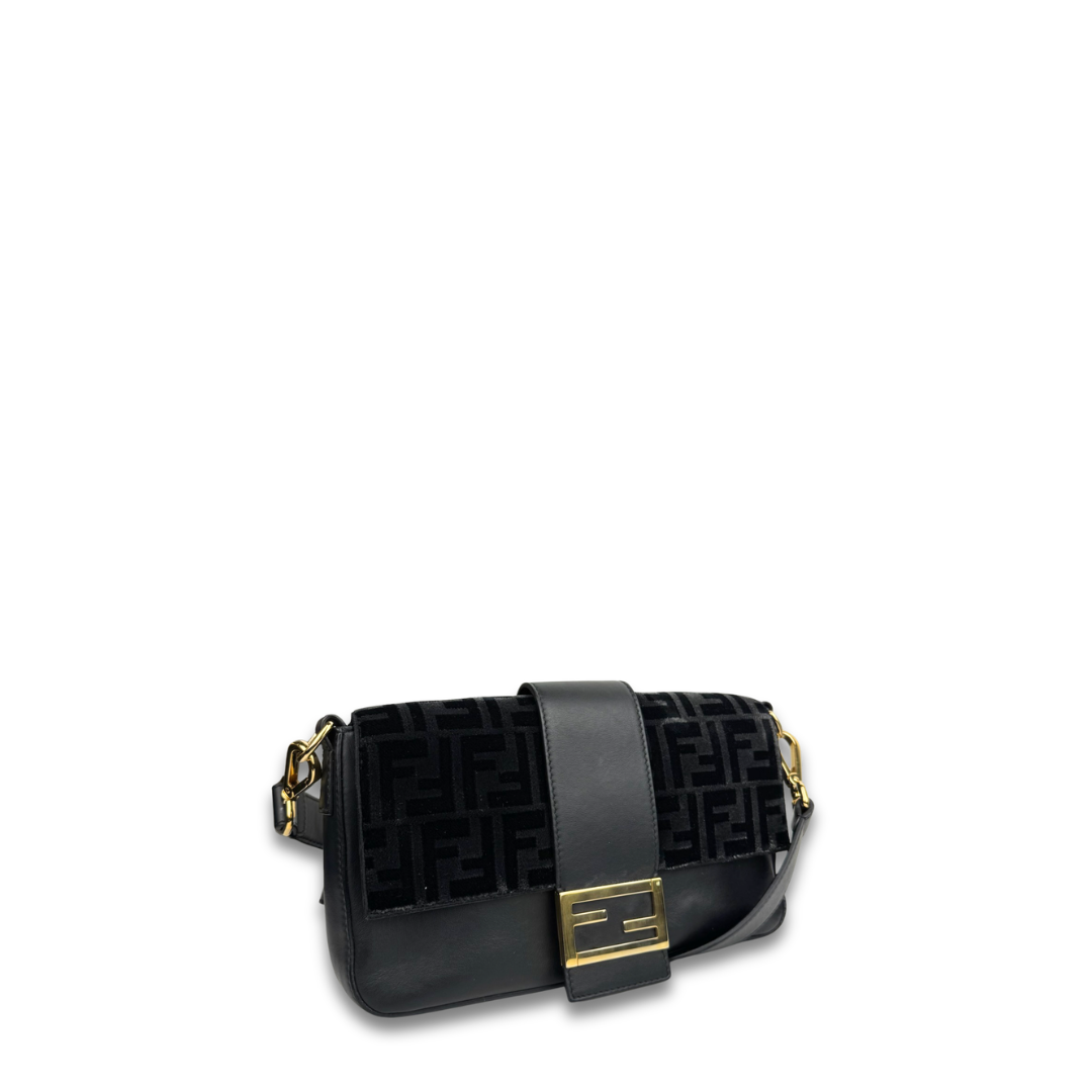 Fendi x Jackson Wang Black Velvet Convertible Baguette