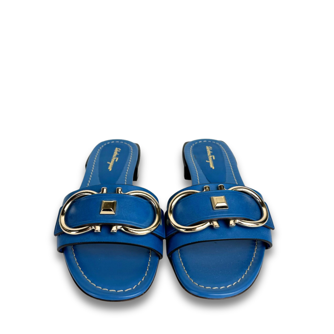 Ferragamo Teal Solar Mule Sandals - Size 6