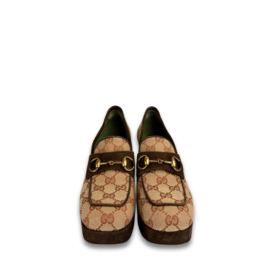 Gucci Red Canvas Platform Loafers - Size 37.5