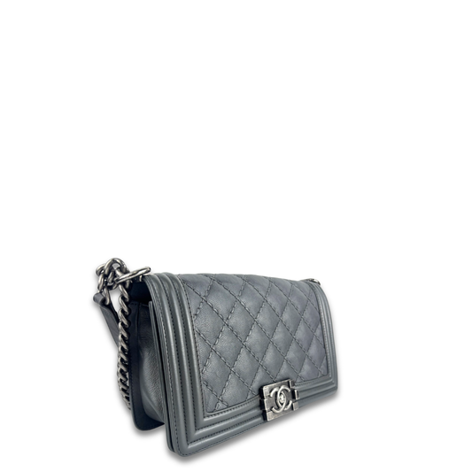 Chanel Grey Double Stitch Medium Boy Bag
