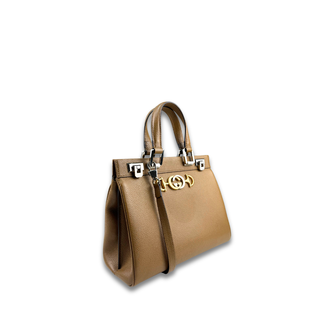Gucci Small Brown Calfskin Zumi Top Handle Bag