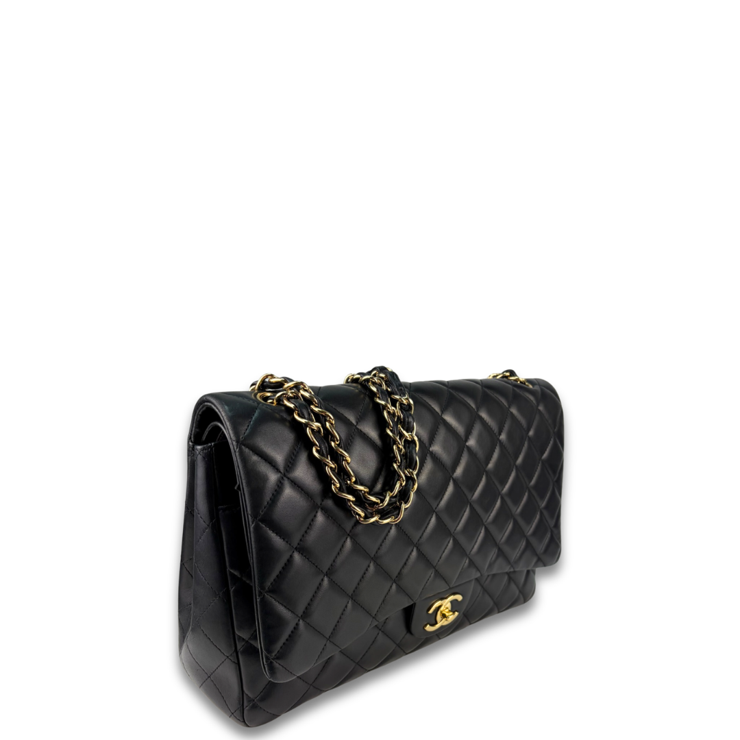 Chanel Black Lambskin Classic Maxi Double Flap