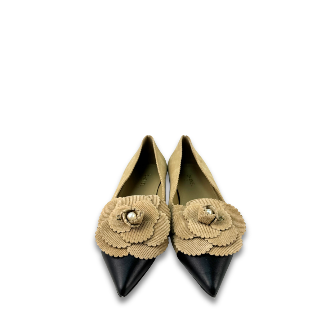 Chanel Suede Camellia Flats - Size 40.5