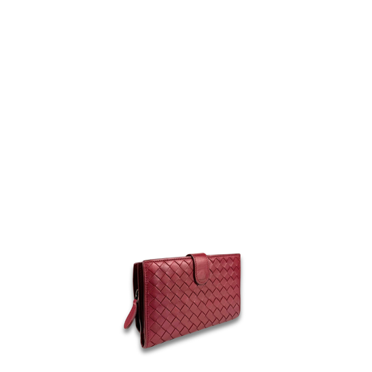 Bottega Veneta Dark Red Intrecciato Mid Size Wallet