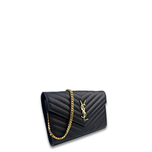 YSL Black Cassandre Quilted Chain Wallet