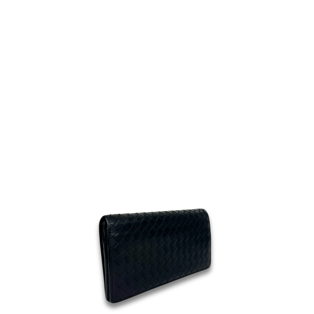 Bottega Veneta Black Intrecciato Long Bifold Wallet
