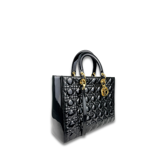 Dior Black Patent Large Lady Dior