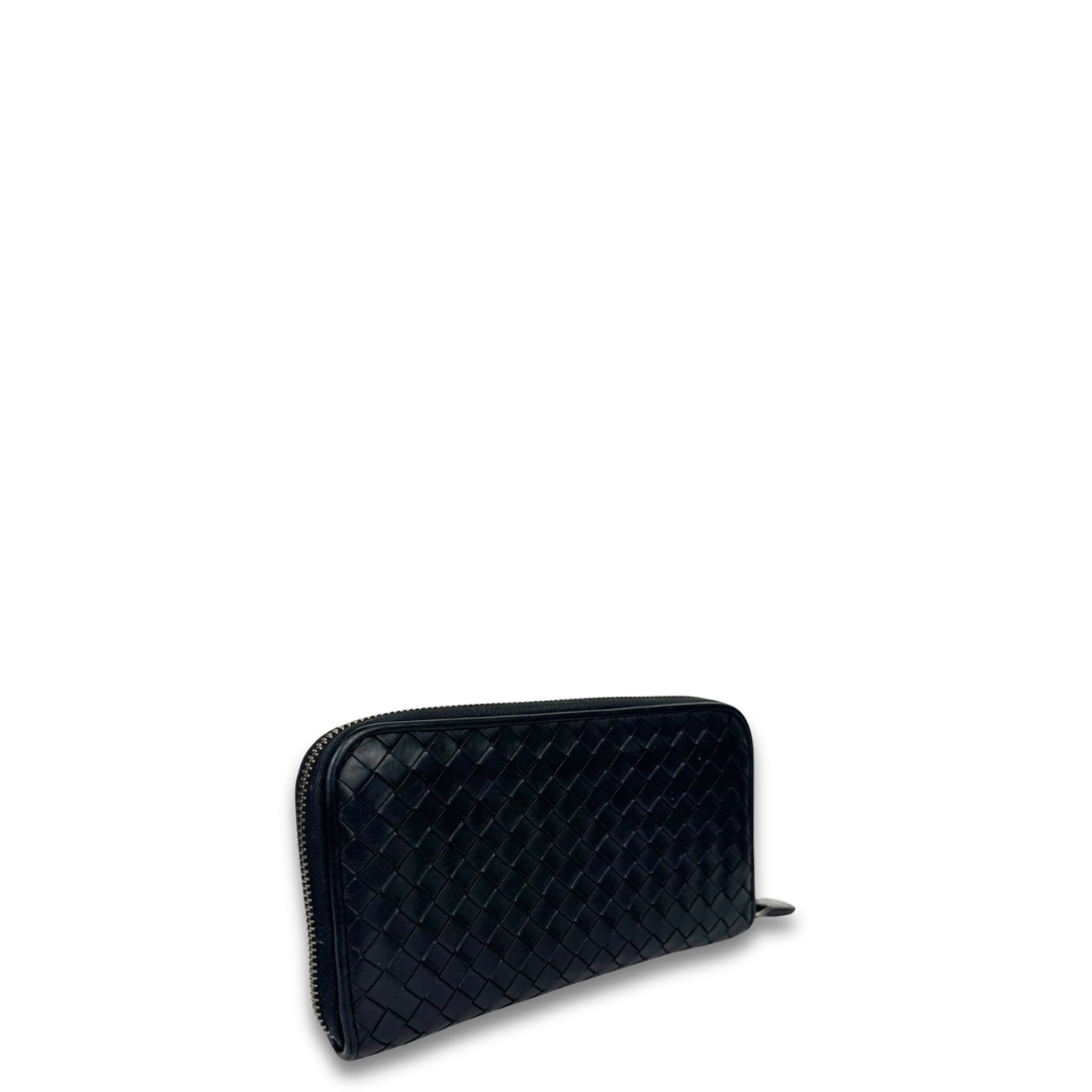 Bottega Veneta Black Intrecciato Zipper Wallet