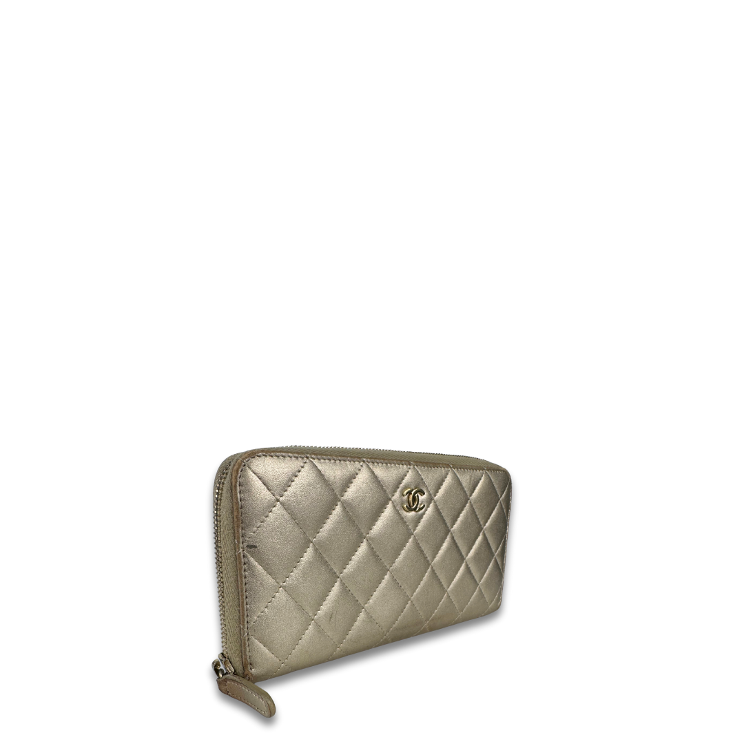 Chanel Metallic Gold Zipper Wallet