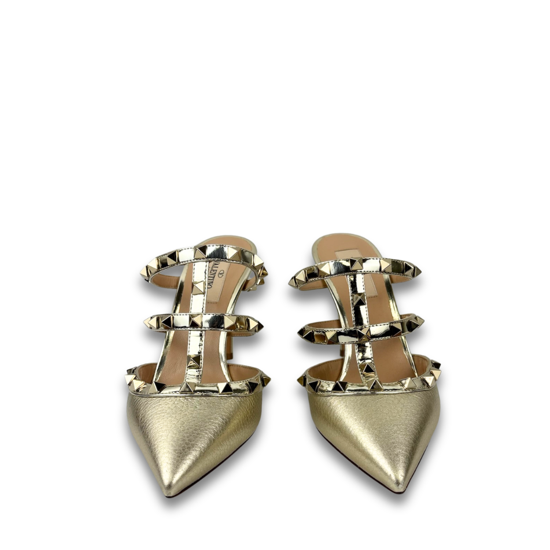 Valentino Metallic Rockstud Heeled Mules - Size 37