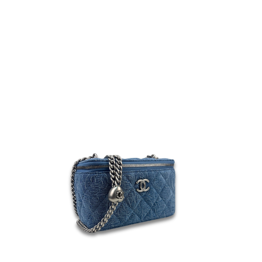 Chanel Camellia Denim Sweetheart Adjustable Chain Vanity Case