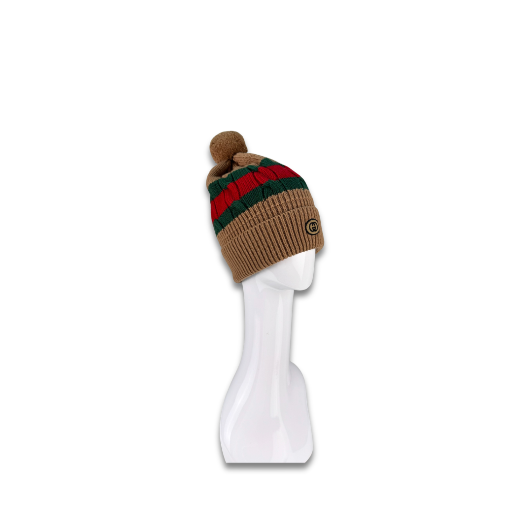 Gucci Striped Knit Pom Beanie
