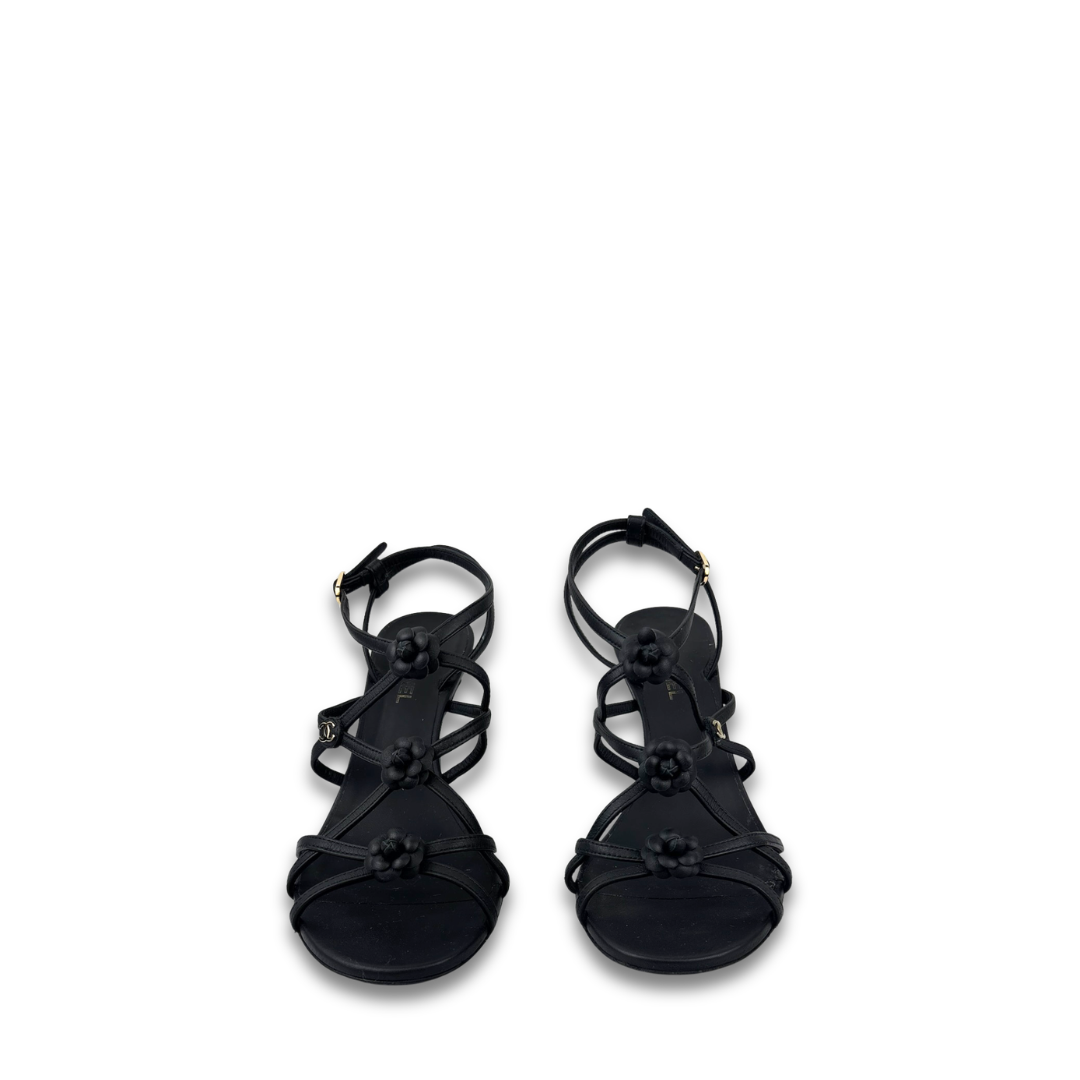 Chanel Camellia Strappy Heeled Sandals - Size 37