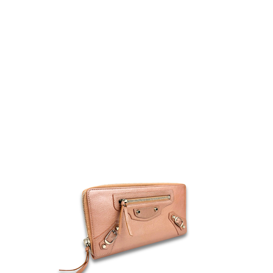 Balenciaga Rose Gold City Zip Wallet