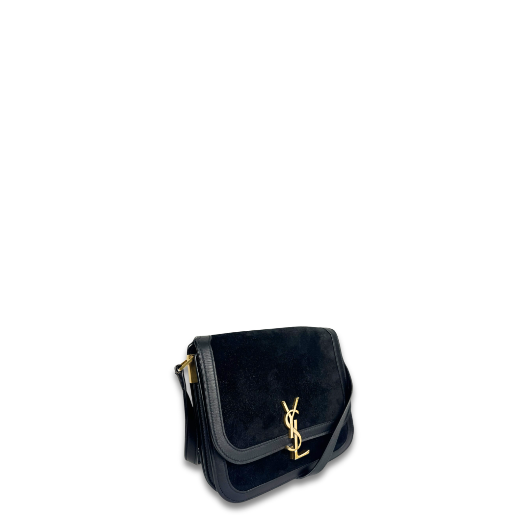 YSL Black Suede Solferino Medium Soft Satchel