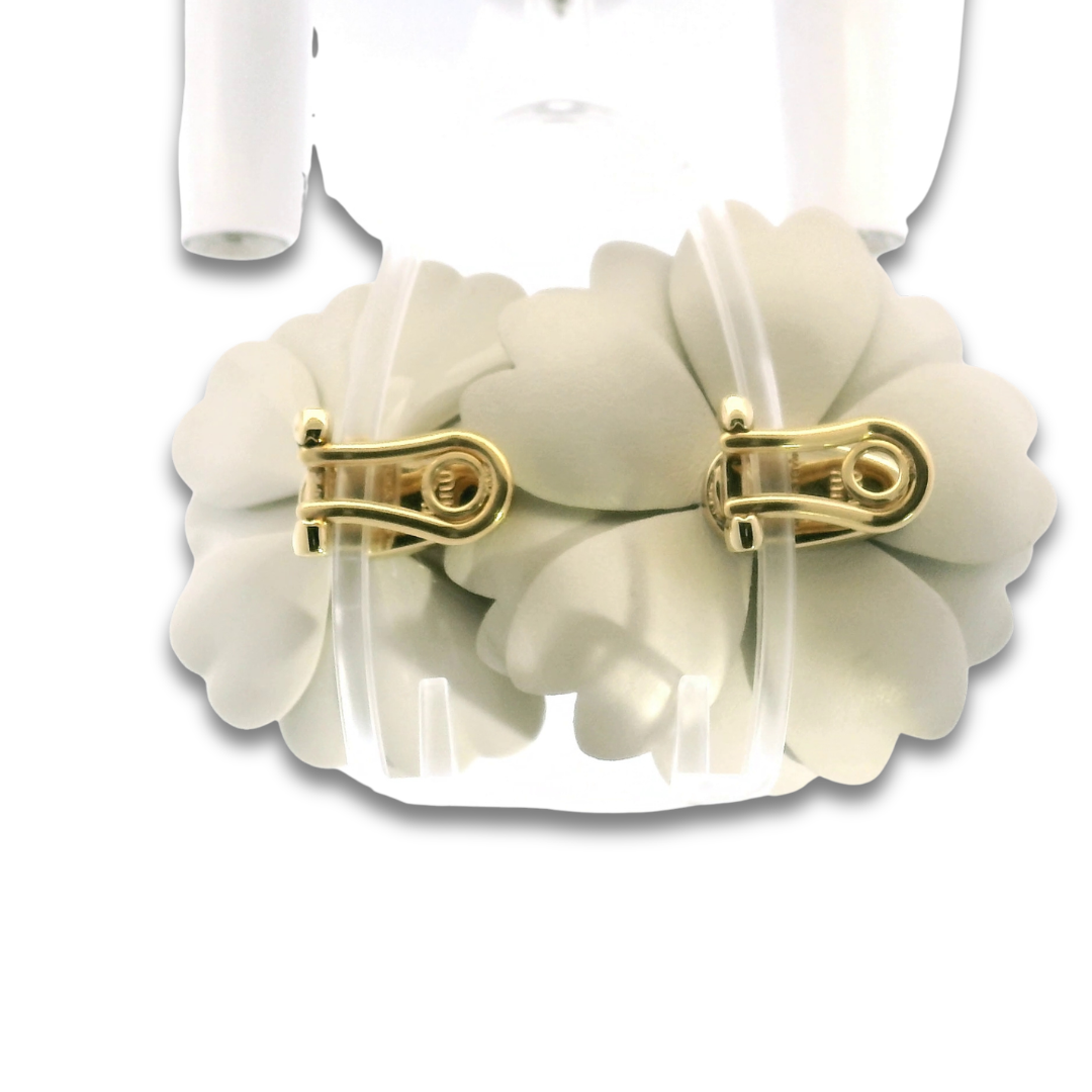 Miu Miu White Leather Flower Clip-On Earrings