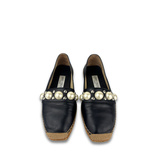Jimmy Choo Dru Pearl Leather Espadrilles - Size 36