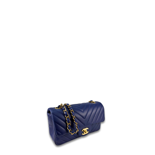 Chanel Blue Chevron Rectangular Mini Flap