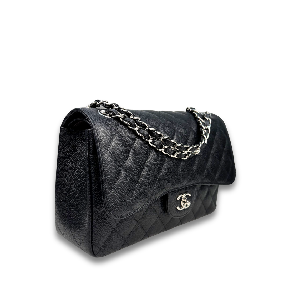Chanel Black Quilted Caviar Jumbo Double Flap