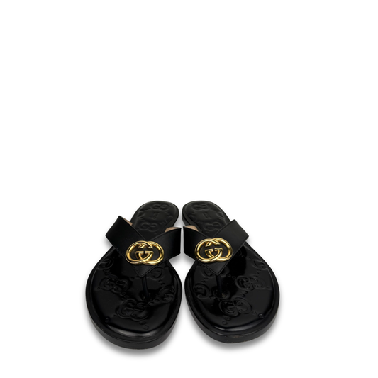Gucci Black Interlocking Logo Thong Sandal - Size 41