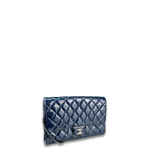 Chanel Navy Patent Leather Clutch on Chain