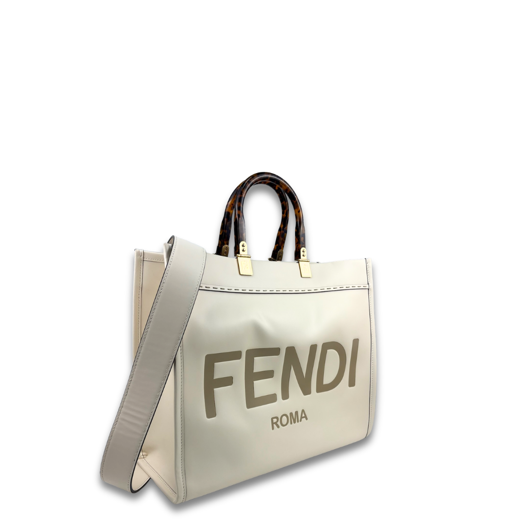 Fendi Cream Medium Sunshine Shopper Tote