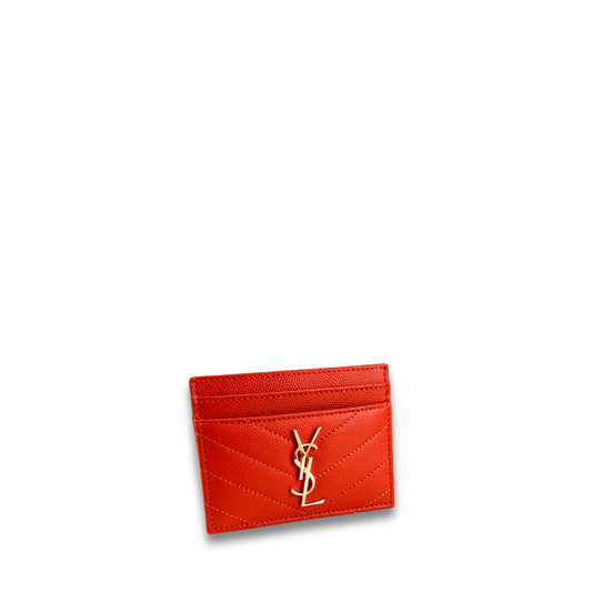 YSL Red Cassandre Grain de Poudre Leather Card Case