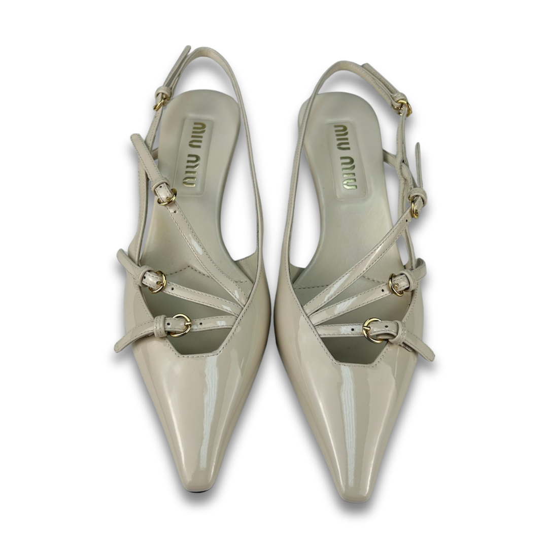 Miu Miu White Patent Leather Slingbacks - Size 36