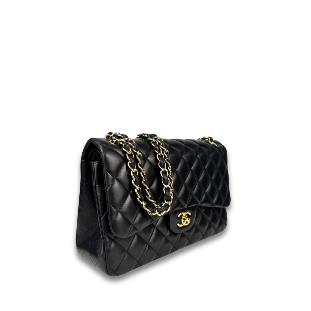 Chanel Black Lambskin Jumbo Double Flap