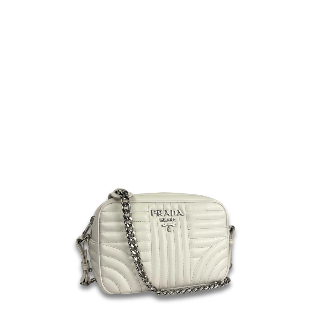 Prada White Diagramme Camera Bag