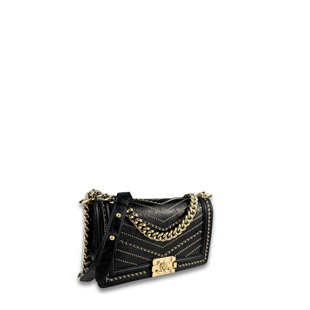 Chanel Chevron Embellished Old Medium Boy Bag