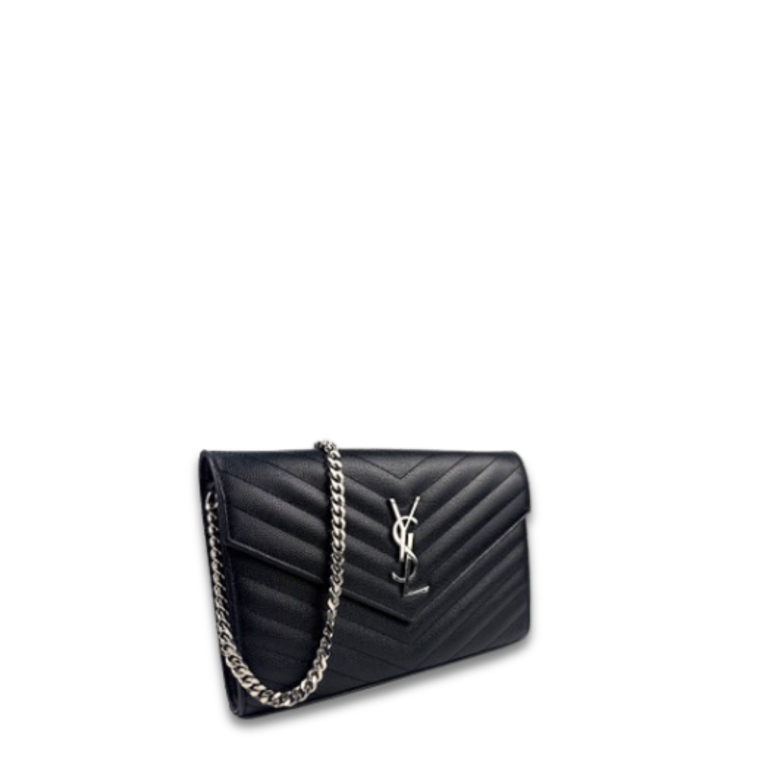 YSL Black Cassandre Quilted Chain Wallet