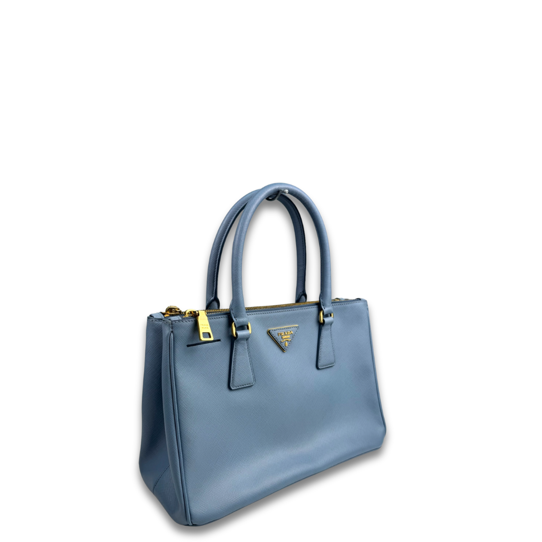 Prada Small Light Blue Double Zip Galleria