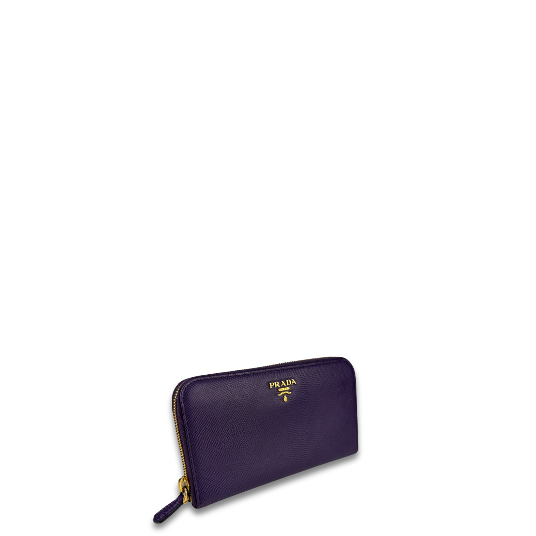 Prada Purple Saffiano Zip Around Wallet