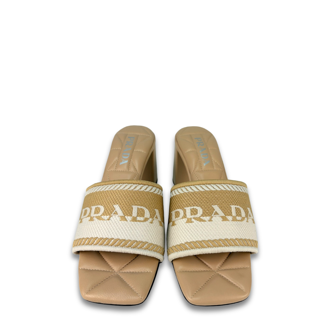 Prada Beige Jacquard 55mm Mules - Size 40