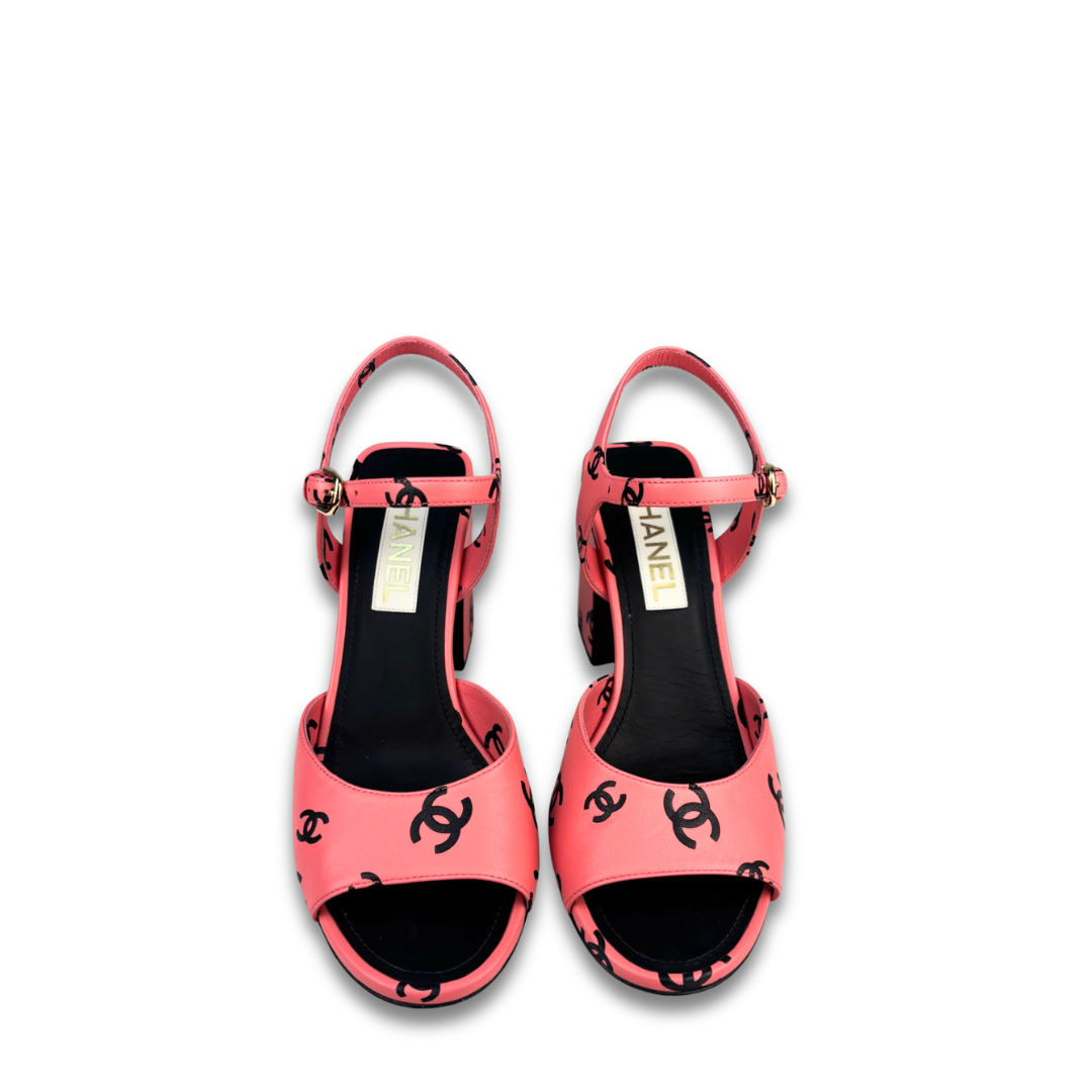 Chanel Pink Coco Beach CC Logo Block Heel - Size 39.5