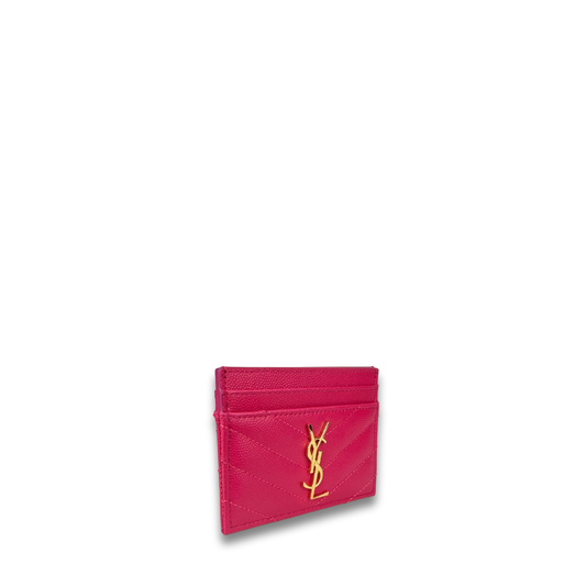 YSL Fuchsia Cassandre Grain de Poudre Leather Card Case