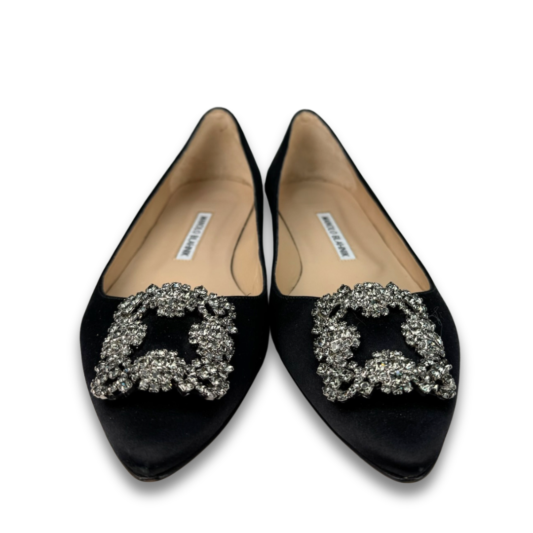Manolo Blahnik Satin Hangisi Flats - Size 39.5