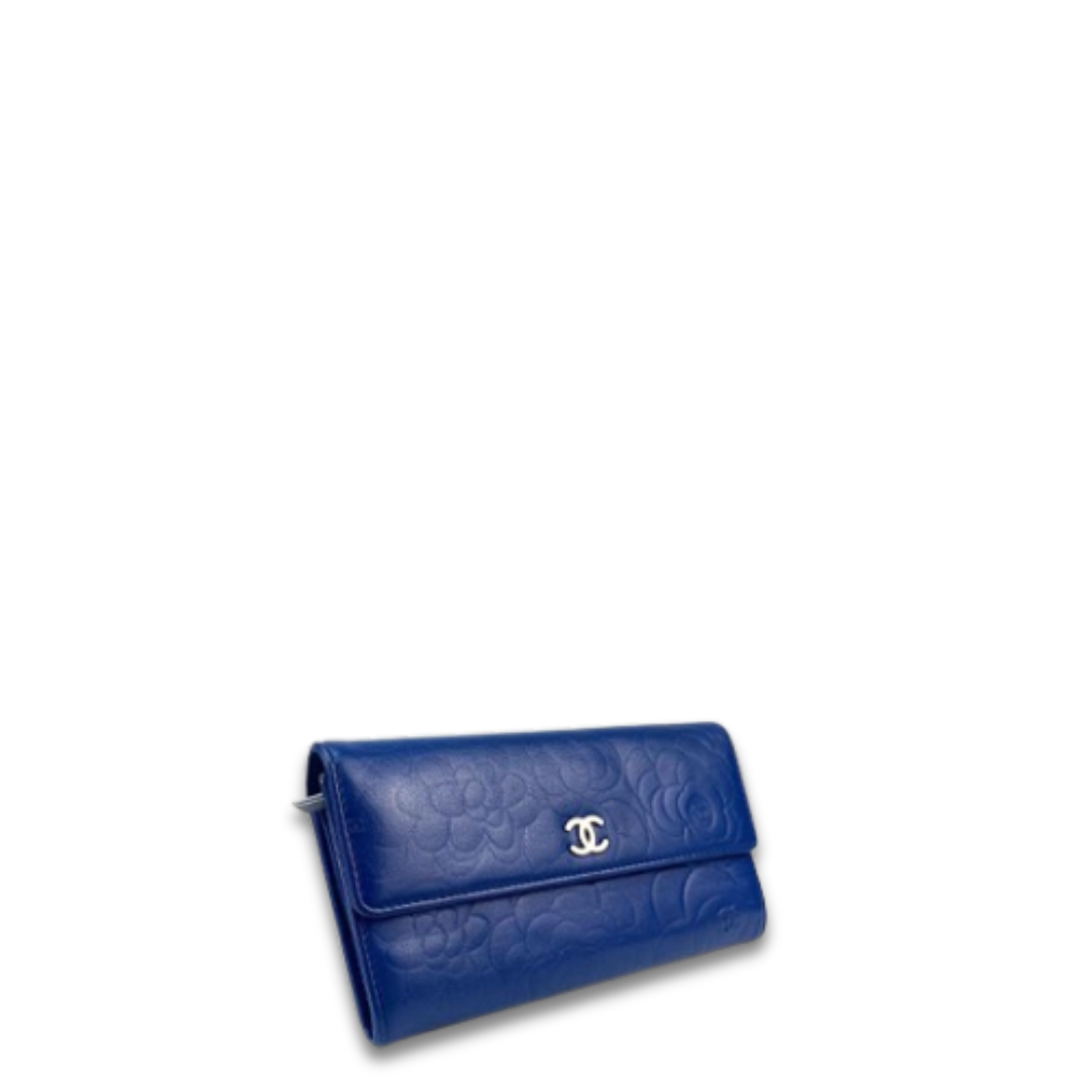 Chanel Blue Camellia Snap Wallet