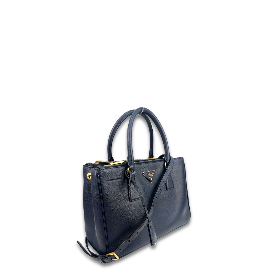 Prada Small Navy Double Zip Galleria