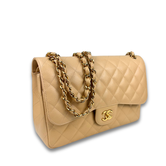 Chanel Beige Caviar Jumbo Double Flap