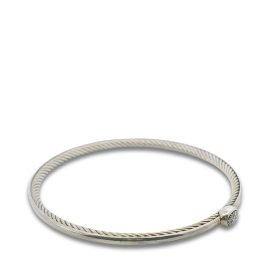 David Yurman Sterling Silver Sculpted Oval Pavé Diamond Bangle
