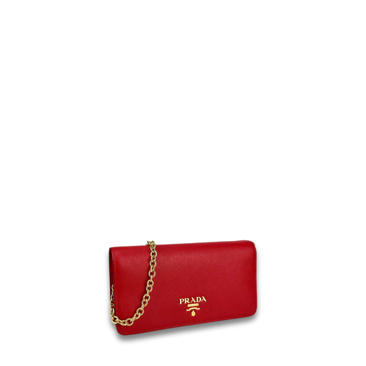 Prada Red Saffiano Wallet on Chain