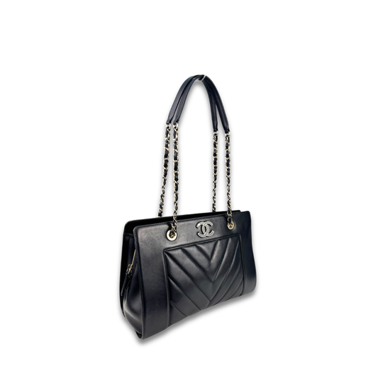 Chanel Black Chevron Mademoiselle Shopping Tote