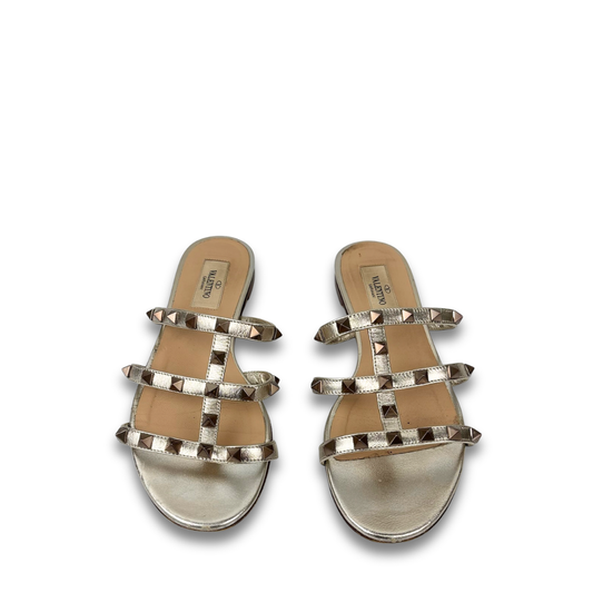 Valentino Metallic Rockstud Flat Sandals - Size 36.5