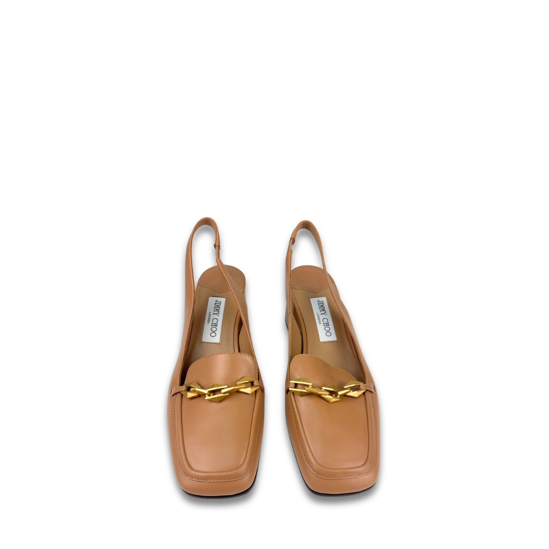 Jimmy Choo Tan Diamond Tilda 45 Slingbacks- Size 40